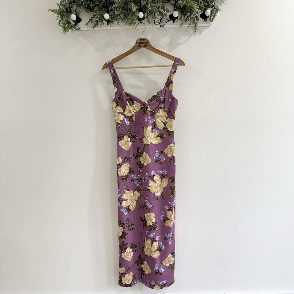 Zara Purple Floral Corset Satin Mid Dress New Small CO